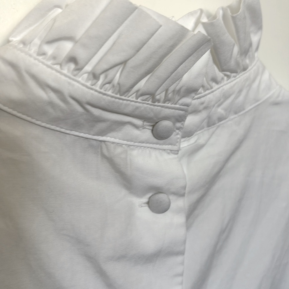 NWT [Frame] High Neck Sleeveless Ruffle Back Button Blouse Top White Women’s S - Picture 9 of 14